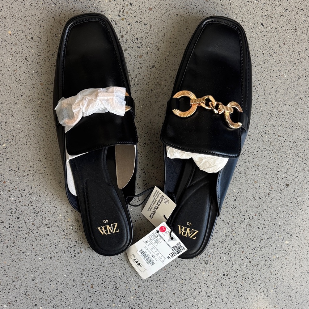 NWT Zara Women's Black Mule Loafers Sz 40
